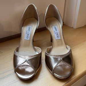 Jimmy Choo Gold Peep Toe Heels size 38.5